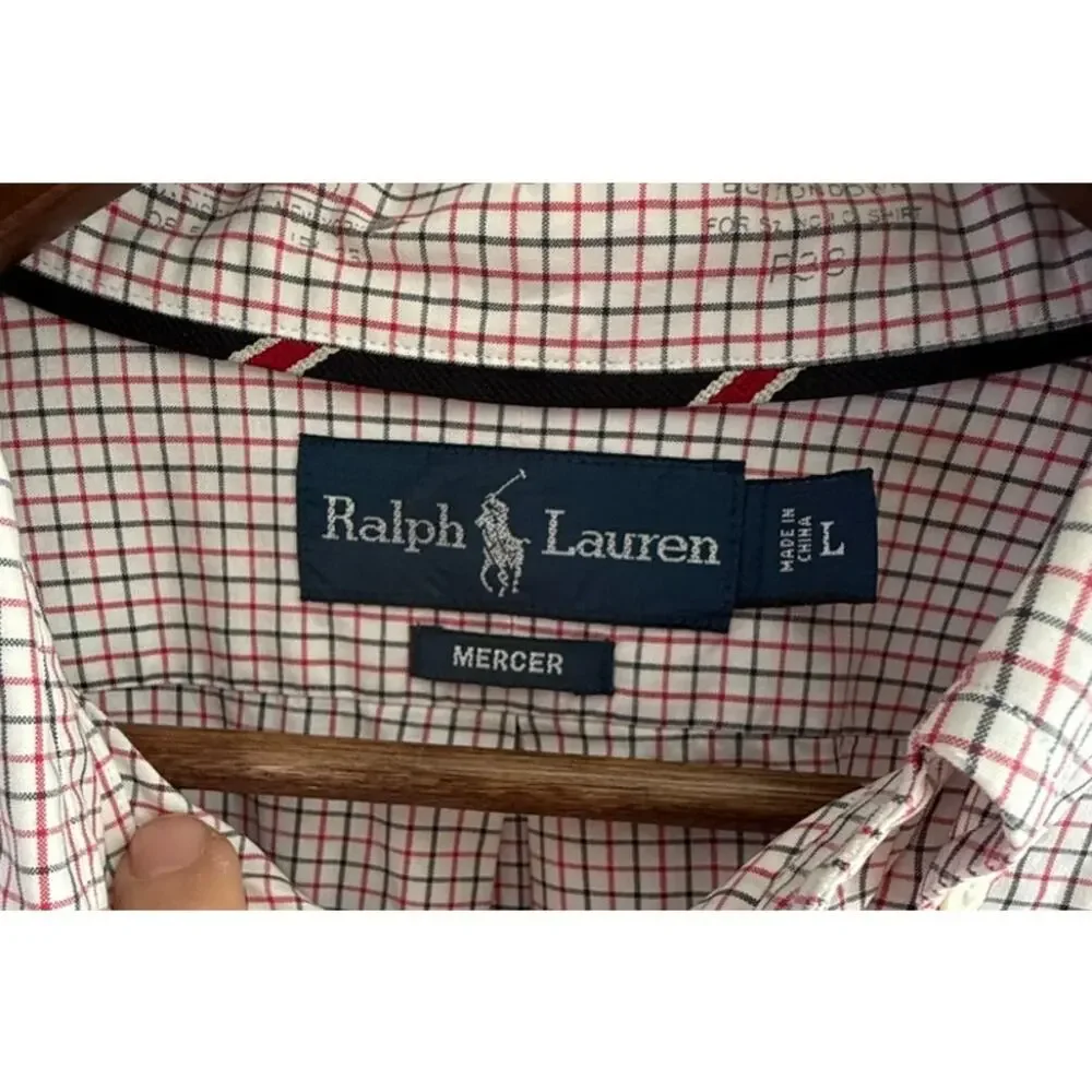 Vintage Polo Ralph Lauren Mens Large Red & Blue Button Down